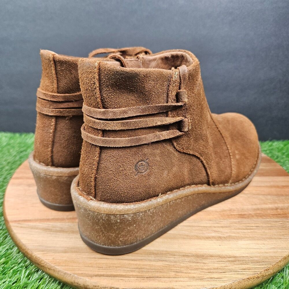 Born Viana Boots Womens Size 9.5 Brown Suede Wedge Ankle Zip Comfortable Shoes - Picture 2 of 11